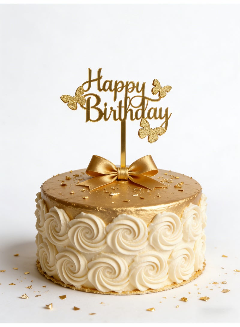 Happy Birthday Cake Cupcake Toppers Gold Acrylic Butterfly Cake Dessert Cupcake Decor Holiday and Party Supplies for Theme Birthday Party - Image 4