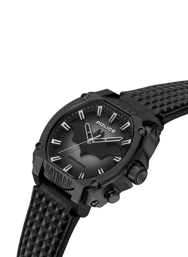 POLICE Forever Batman Grey Dial Black Leather Strap Analog Watch for Men 45mm