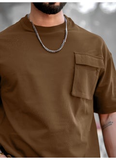 Maniac Maniac Men Solid Polo Neck 3/4th Sleeve Brown Cotton T-Shirt  - Image 2