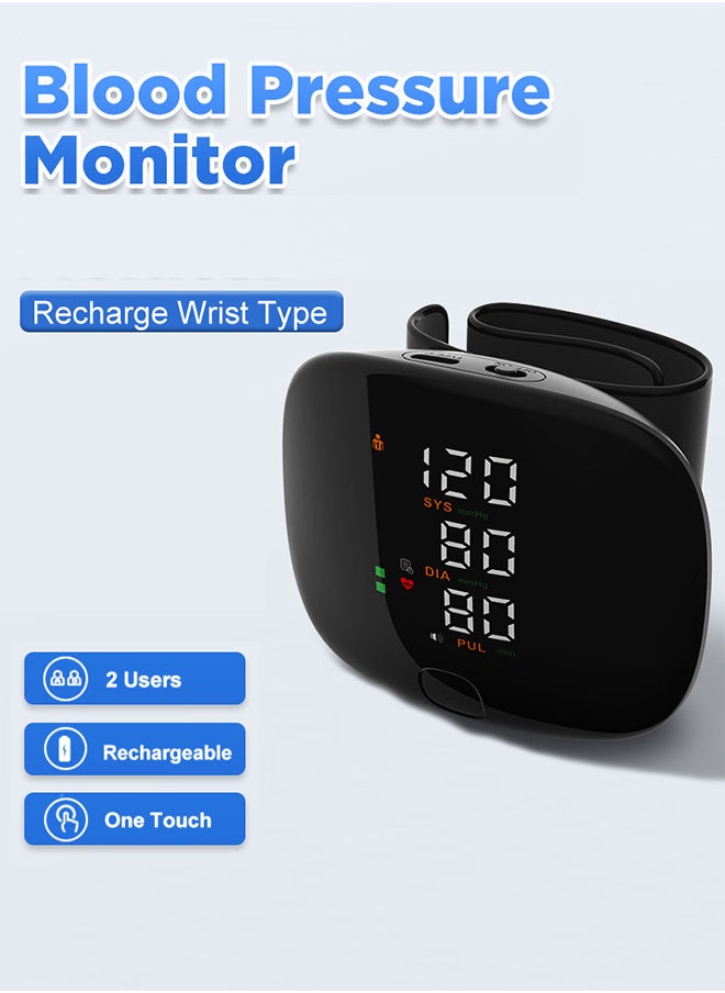 Blood Pressure Monitors for Home Use Rechargeable Blood Pressure Cuff Wrist Digital BP Machine with LED Backlit Display, Voice Broadcast for 2 Users