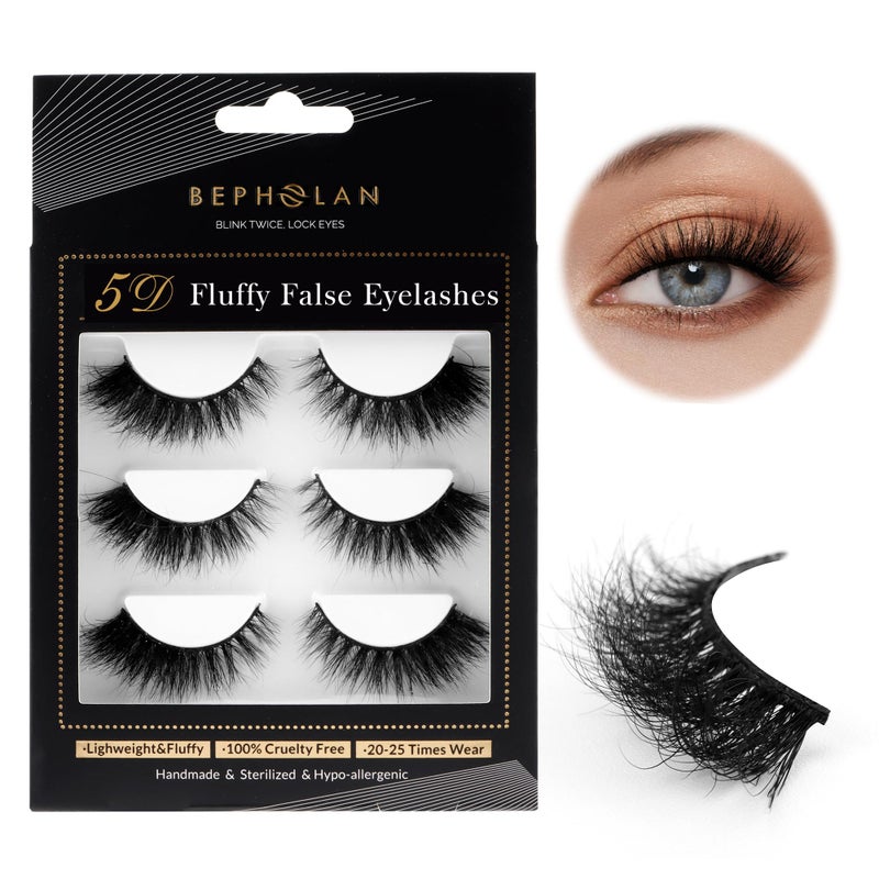 Bepholan Fales Eyelashes Natural Look Mink Fake Eyelashes 3-Pack Soft Band Cat Eye Lashes Manga Eyelashes Fluffy,XMZ208 - Image 1