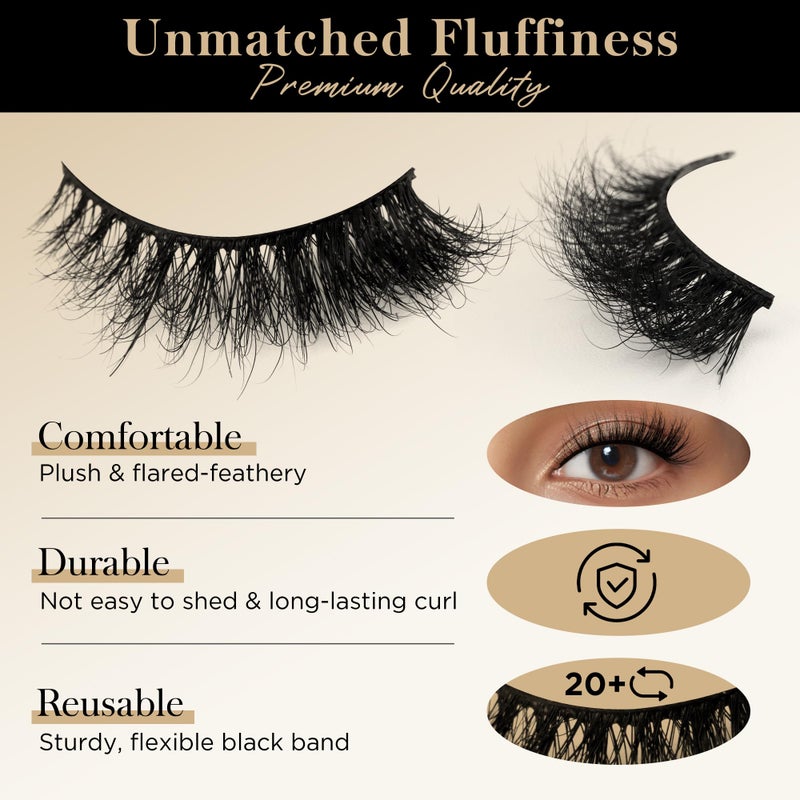 Bepholan Fales Eyelashes Natural Look Mink Fake Eyelashes 3-Pack Soft Band Cat Eye Lashes Manga Eyelashes Fluffy,XMZ208 - Image 3