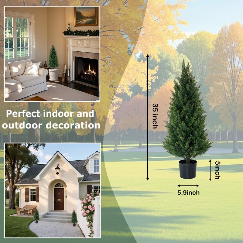 ECOLVANT Artificial Topiary Trees 3 Foot Artificial Cedar Trees UV Resistant Potted Plant Set of 2 Faux Bushes Fake Shrubs for Outdoor Indoor Front Porch Garden - Image 5