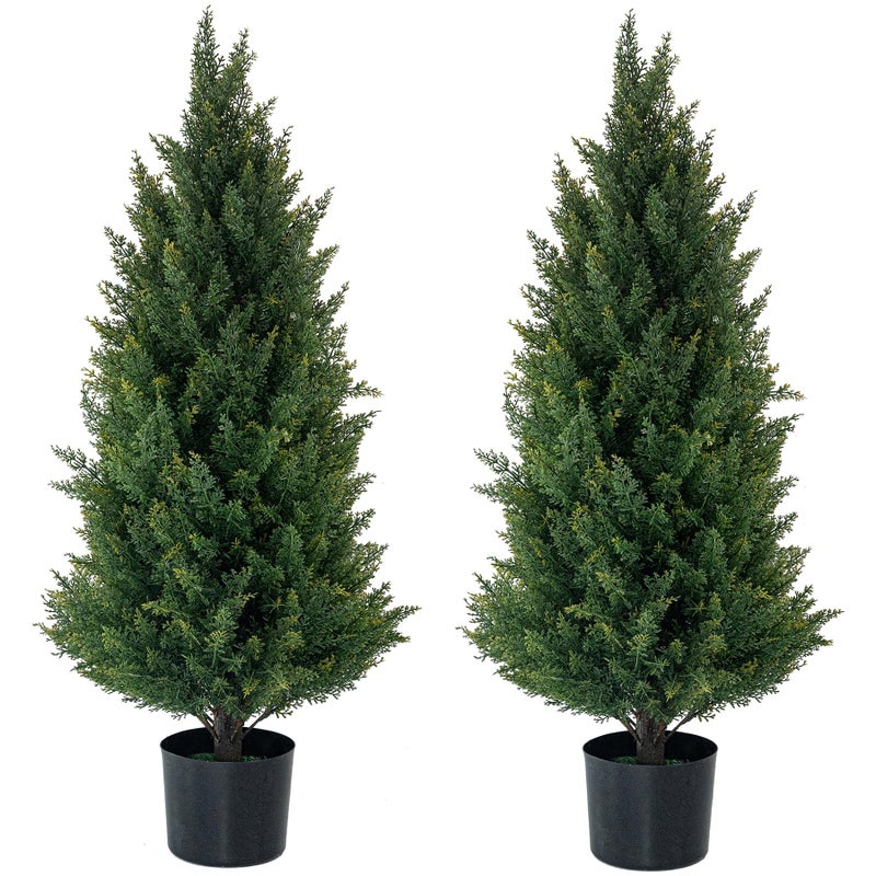 ECOLVANT Artificial Topiary Trees 3 Foot Artificial Cedar Trees UV Resistant Potted Plant Set of 2 Faux Bushes Fake Shrubs for Outdoor Indoor Front Porch Garden - Image 1