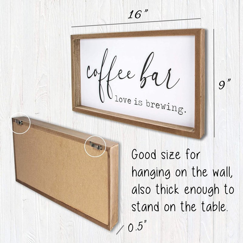 VILIGHT Coffee Signs for Coffee Bar Love Is Brewing - Farmhouse Coffee Wall Decor and Accessories - Coffee Cart Station Decorations - House Warming Gifts for New Home 16x9 Inches - Image 3