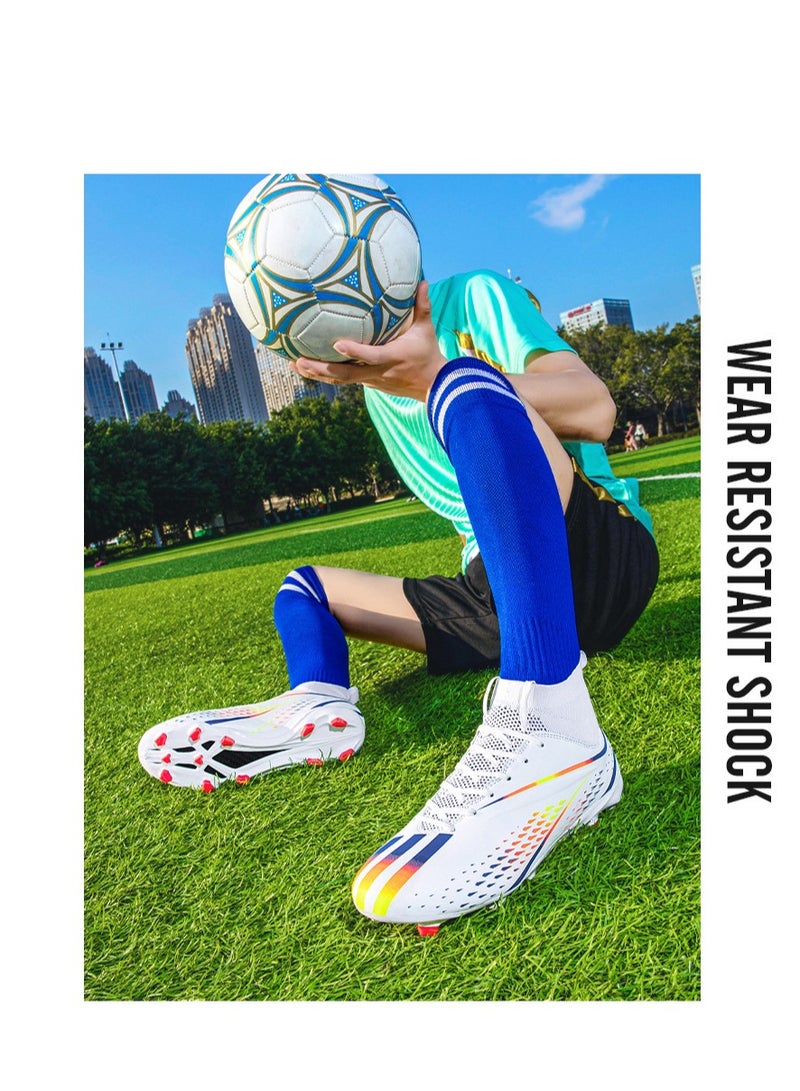 xozgdovg Spike sneakers TF training shoes Football shoes non-slip(Spike bright white)  - Image 3
