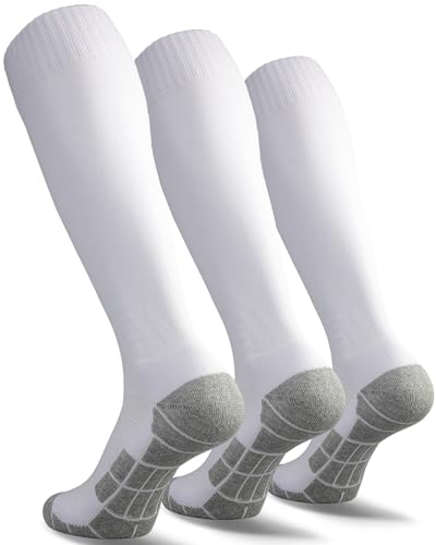 CWVLC Toddler Soccer Socks Kids Football Sport 3 Pairs Team Athletic Knee High Long Tube Cotton Compression Socks White XSmall 12C13C Kids 1Y3Y Youth - Image 1