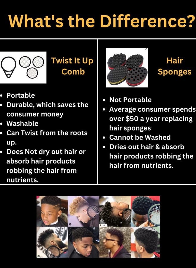 Twist it Up Twist Up Comb (Bond Black) - Alternative for Hair Sponges, Creates Curls and Twists for Black Men, Tennis Racket Design - Image 3