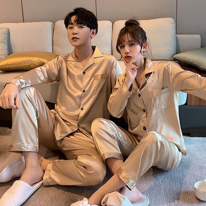 Packed Long-Sleeved Trousers Summer Thin Plus Size Fat Code Ice Silk Couple Pajamas High-End Home Clothes - Image 3