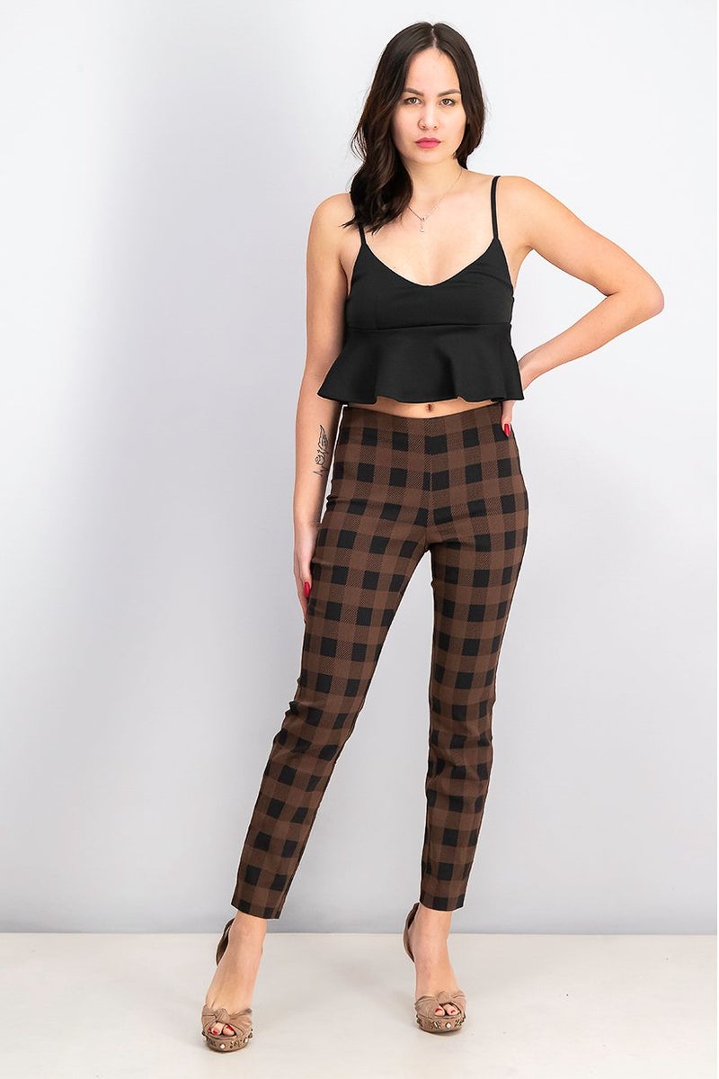 Tchibo Women Plaid Pull On Pants, Brown - Image 3