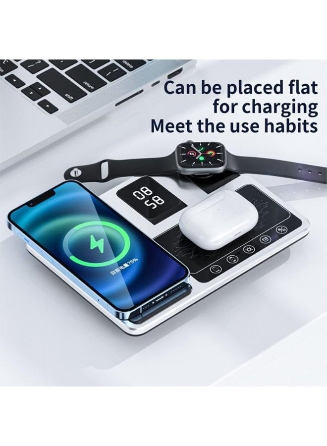 جينيكست شاحن لاسلكي متعدد الوظائف R11 4 في 1، محطة شحن محمولة قابلة للطي مع شاشة رقمية وإضاءة بيضاء ووظيفة الوقت - Image 3