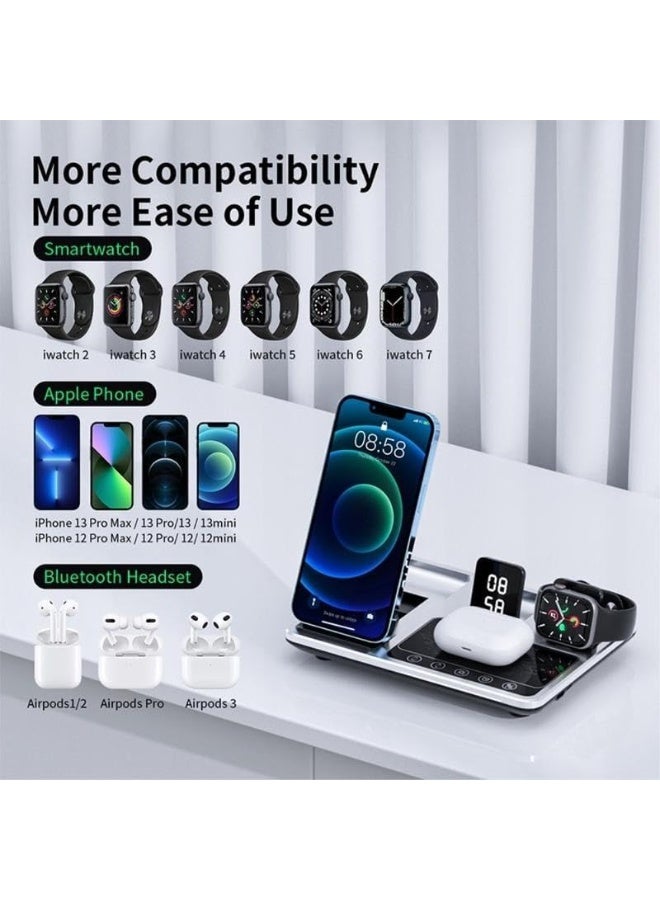 جينيكست شاحن لاسلكي متعدد الوظائف R11 4 في 1، محطة شحن محمولة قابلة للطي مع شاشة رقمية وإضاءة بيضاء ووظيفة الوقت - Image 2