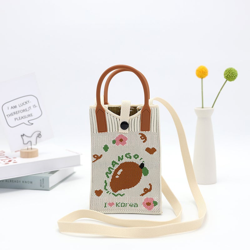 Messenger Bag Women'S Handbag Cartoon New Knitted Mobile Phone Bag Cute All-Match Fashion Mini Bag Shoulder Bag - Image 2