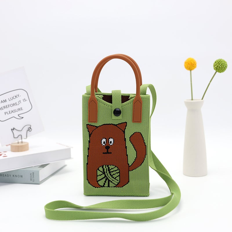 Messenger Bag Women'S Handbag Cartoon New Knitted Mobile Phone Bag Cute All-Match Fashion Mini Bag Shoulder Bag - Image 4