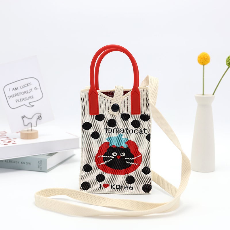 Messenger Bag Women'S Handbag Cartoon New Knitted Mobile Phone Bag Cute All-Match Fashion Mini Bag Shoulder Bag - Image 3