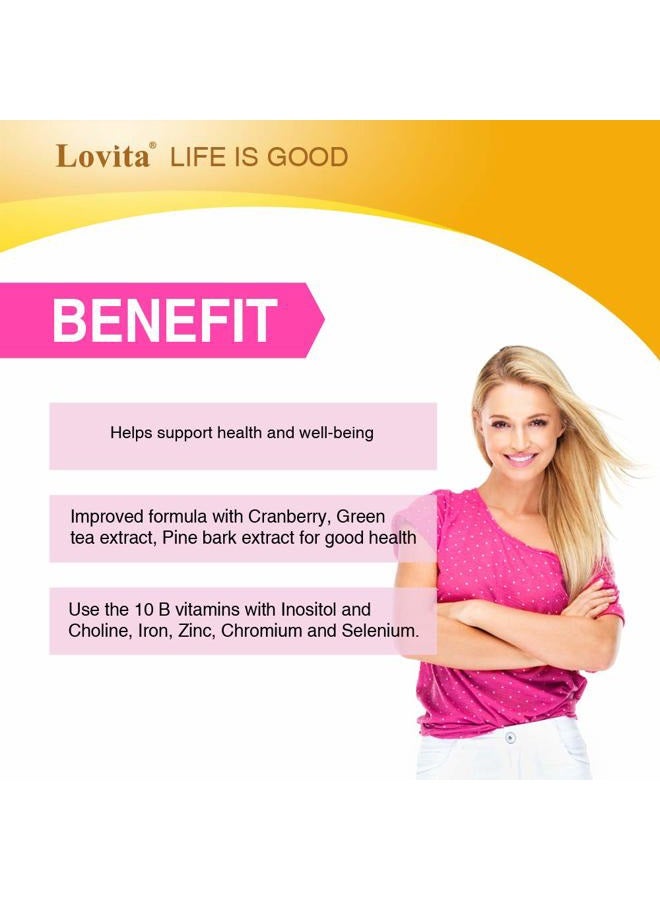 Lovita B Complex Supplement for Women - High Potency Timed Release with Iron, Vitamin C, Cranberry, Pine Bark, Green Tea, 30 Vegetarian Tablets - Image 2