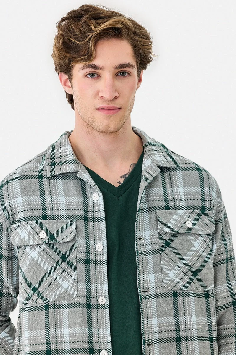 SNITCH Double Pocket Plaid Flannel Overshirt