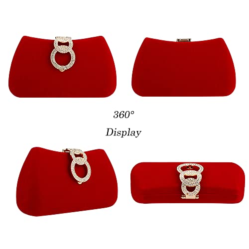 Buric Clutch Purses for Women Fashion Evening Bag Gold Clutch Small Crossbody Bag with Detachable Chain for Party/Wedding (Red) - Image 2