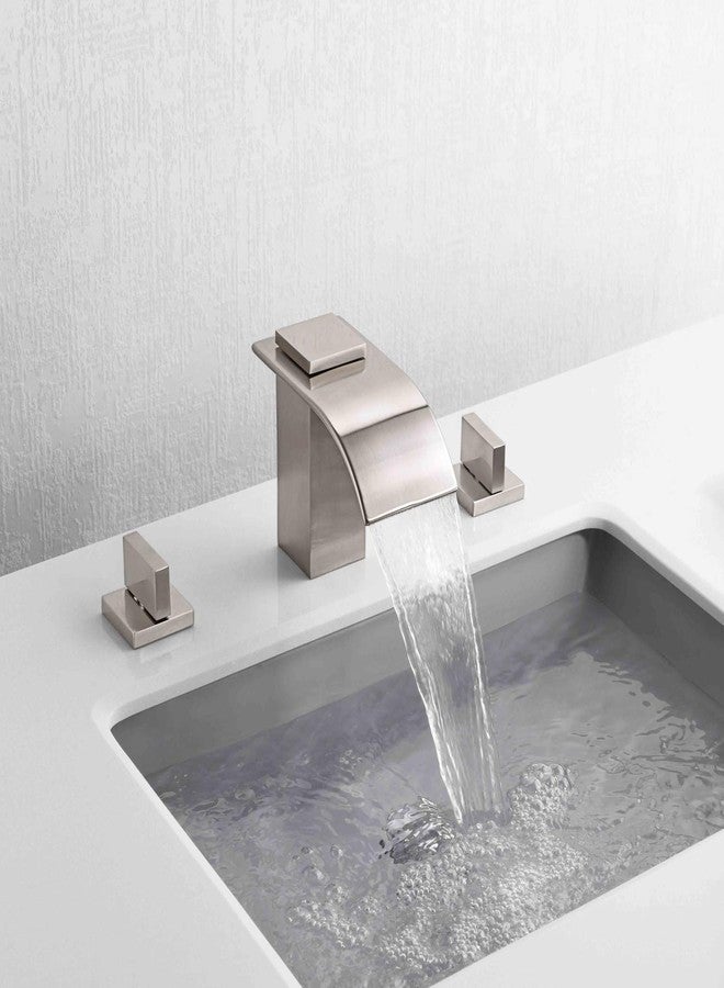 sumerain Waterfall Widespread Bathroom Faucet Brushed Nickel, 3 Hole 8 Inch Vanity Faucet sumerain - Image 3