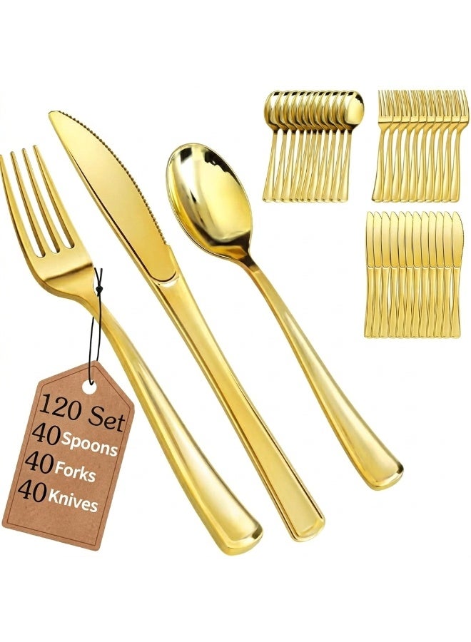 4basix Premium Golden Plastic Cutlery Set, 120 Pieces, Includes Spoons, Forks and Knives, Elegant Disposable Dining Tableware for Home Kitchen and Serving - Image 1