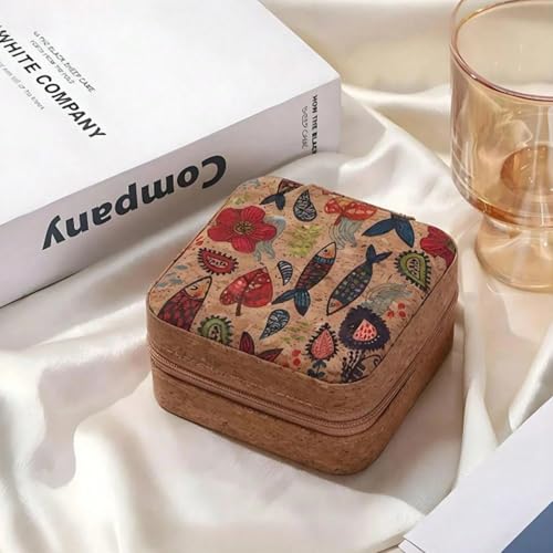 Ahamo Wooden Jewellery Organisers Box - Vintage Fantasy Fish Design Small Jewellery Box Organisers for Earrings, Rings, Necklaces (Brown) - Image 3