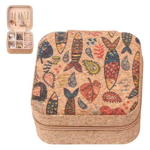 Ahamo Wooden Jewellery Organisers Box - Vintage Fantasy Fish Design Small Jewellery Box Organisers for Earrings, Rings, Necklaces (Brown) - Image 1