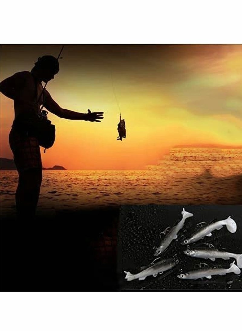 Fishing Lure Set, 5Pcs 8cm Soft Bait Head, Sea Fish Lures, Fishing Tackle Sharp Treble Hook, T Tail Artificial Bait