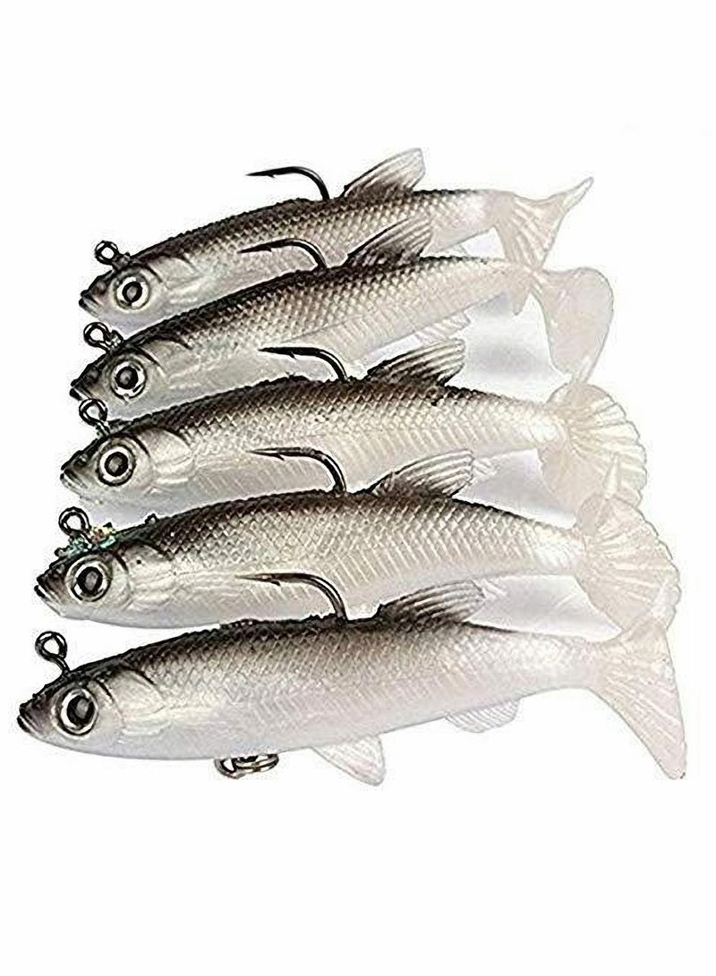 Fishing Lure Set, 5Pcs 8cm Soft Bait Head, Sea Fish Lures, Fishing Tackle Sharp Treble Hook, T Tail Artificial Bait