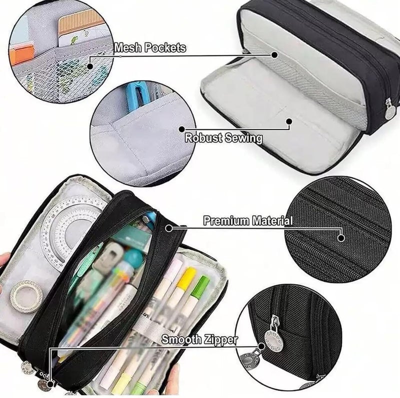 ToolHouse Large Capacity Pencil Case with 3 Compartments - Black Multi-Functional Pen Bag for Office, School and Art Supplies, Stationery Holder for Daily Use - Image 2