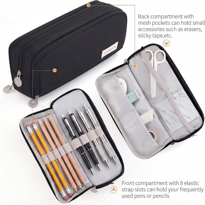 ToolHouse Large Capacity Pencil Case with 3 Compartments - Black Multi-Functional Pen Bag for Office, School and Art Supplies, Stationery Holder for Daily Use - Image 3