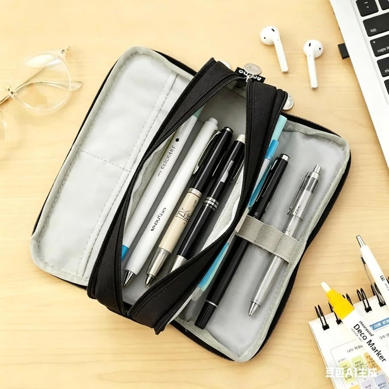 ToolHouse Large Capacity Pencil Case with 3 Compartments - Black Multi-Functional Pen Bag for Office, School and Art Supplies, Stationery Holder for Daily Use - Image 5