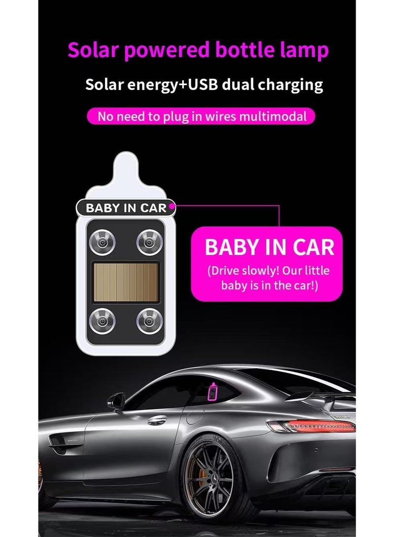 HYH Baby in Car Solar Powered Bottle Shape Car LED Atmosphere Light, Wireless Neon Glow Decorative Lamp, No Wiring Car Triangle Window Safety Warning Light for Baby Safety - Image 2