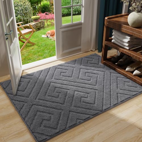 AROGAN Washable Indoor Door Mat Entrance Low Profile Entry Rugs for Inside House Rubber Backing Absorbent Muddy Shoe Dirt Doormat for Enterway Floor Front Back Door32x20 inches Grey - Image 1