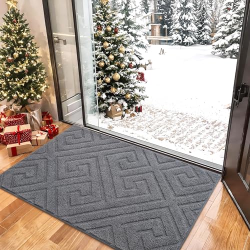 AROGAN Washable Indoor Door Mat Entrance Low Profile Entry Rugs for Inside House Rubber Backing Absorbent Muddy Shoe Dirt Doormat for Enterway Floor Front Back Door32x20 inches Grey - Image 3