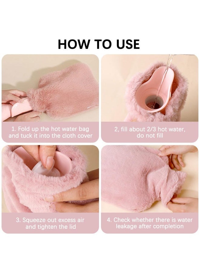 Hot Water Bottle with Soft Fleece Cover,  Hot Water Bag for Cold & Hot Therapy, Pain Relief, Back, Neck, Period Cramps (Pink) - Image 4