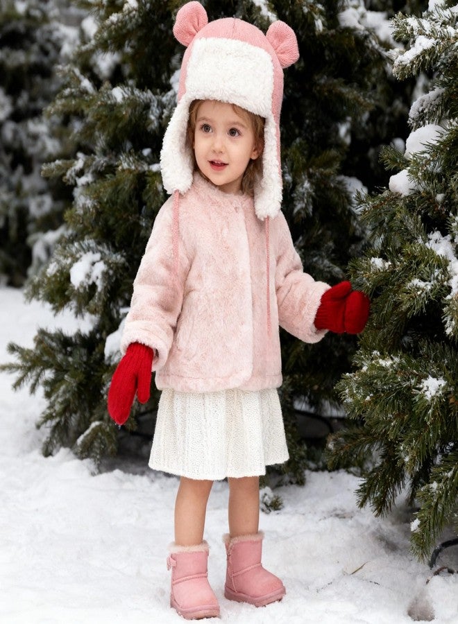 PURFUN Toddlers Kids Cozy Knitted Beanie with Lovely Bear Ear, Baby Girls Boys Warm Soft Fleece Lining Earflap Hats Windproof Thermal Full Hood Trapper Hats Skull Caps for 1-4 Yrs Pink - Image 2