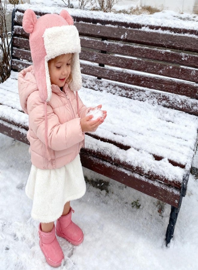 PURFUN Toddlers Kids Cozy Knitted Beanie with Lovely Bear Ear, Baby Girls Boys Warm Soft Fleece Lining Earflap Hats Windproof Thermal Full Hood Trapper Hats Skull Caps for 1-4 Yrs Pink - Image 3