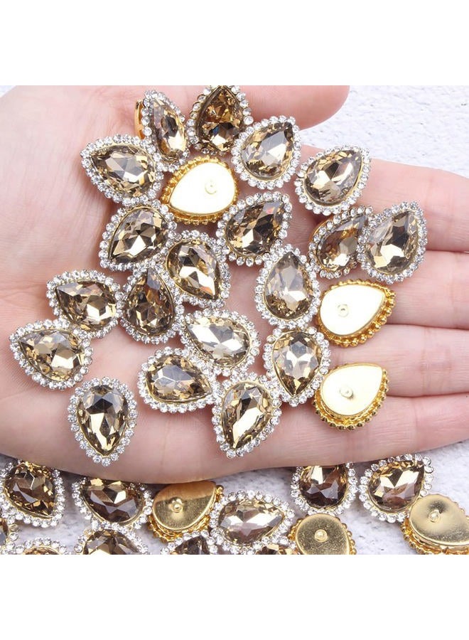 KDCQAH 30Pcs Sew On Rhinestone Tear Drop Crystal Glass Rhinestone Metal Flatback Embellishment DIY Crafts Gems for Costume Dress Wedding Crafting (09 Lt Topaz, 10 * 14mm) - Image 1