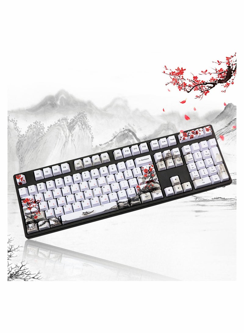 Rubber Keycaps Set, 110 Keys PBT Keycap, Anti-Slip Texture Dye-Sublimation Plum Blossom Cherry Profile Key Cap, DIY Mechanical Keyboard Keycap Set for Mechanical Keyboard - Image 1