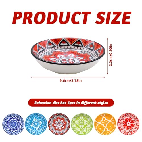 BLLREMIPSUR 6 PCS Ceramic Dipping Bowls, Bohemian Round Seasoning Dishes, Vinegar Spice Salad Soy Sushi Wasabi Saucer - Image 2