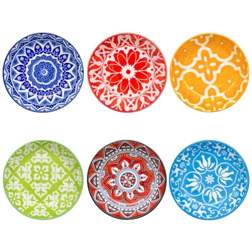 BLLREMIPSUR 6 PCS Ceramic Dipping Bowls, Bohemian Round Seasoning Dishes, Vinegar Spice Salad Soy Sushi Wasabi Saucer - Image 1