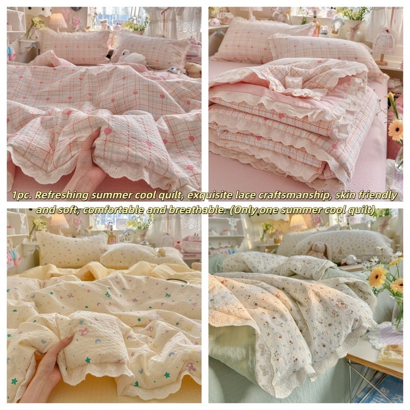 Summer Air Conditioner Blanket Soft Skin Friendly Breathable Sweat Absorbing Comfortable Quilt With Rocking Horse Print Size 78 74 By 90 55 Inches - Image 1