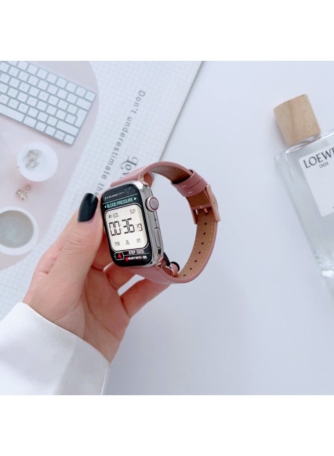For Apple Applewatch Strap Ultra Leather Wristband Iwatchs8/7/6/5/4/se Day Buckle-Color:iWatch 1/2/3/38mm/Brown (silver Buckle)-Exterior Dimension:Below Article 20 - Image 2
