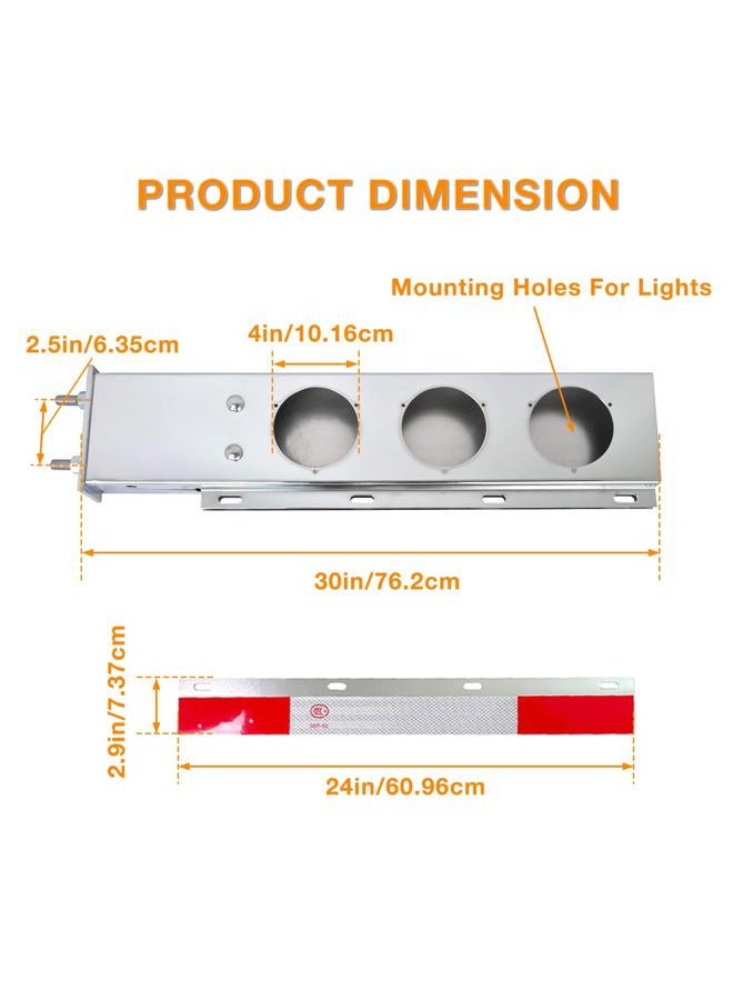 JIARU Stainless Steel Spring Loaded Mud Flap Hangers for Semi Trucks Rear Bar with Light Cutouts and Reflective Plate 2.5 Inches Bolt Spacing (Circular Hole) - Image 3
