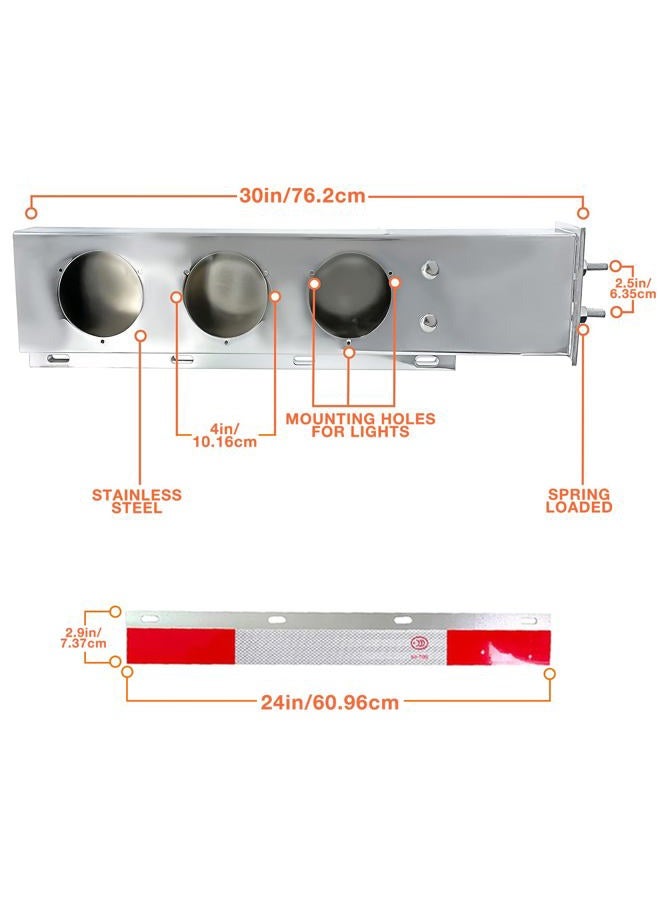 JIARU Stainless Steel Spring Loaded Mud Flap Hangers for Semi Trucks Rear Bar with Light Cutouts and Reflective Plate 2.5 Inches Bolt Spacing (Circular Hole) - Image 4