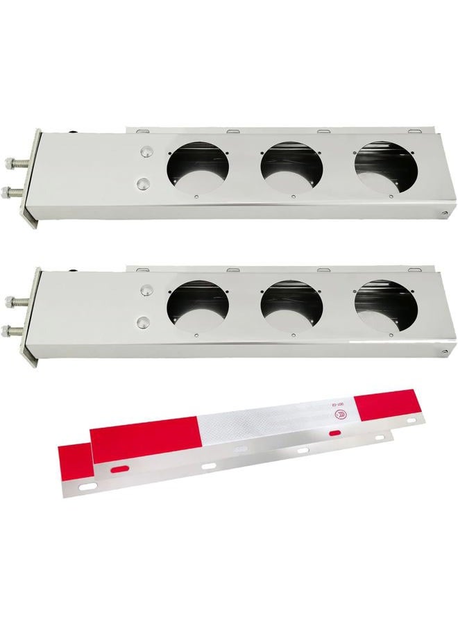 JIARU Stainless Steel Spring Loaded Mud Flap Hangers for Semi Trucks Rear Bar with Light Cutouts and Reflective Plate 2.5 Inches Bolt Spacing (Circular Hole) - Image 1