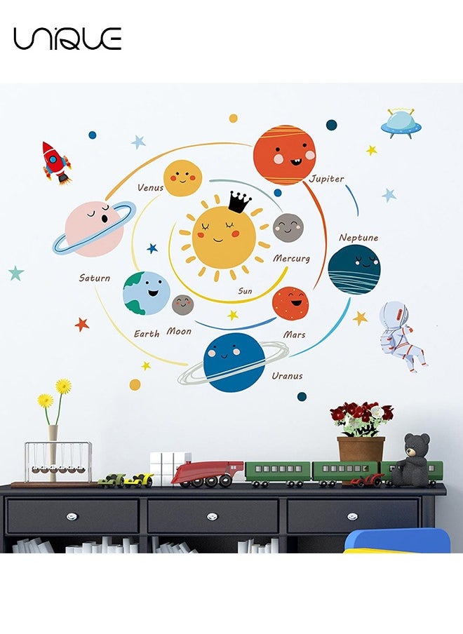 Unique Cartoon Universe Solar System Wall Sticker，Planet & Astronaut Wall Stickers，DIY Movable Large Art Deco, Peel & Paste, Suitable for Kids, Baby Boys, Girls, Playroom Bedroom Decoration  - Image 1