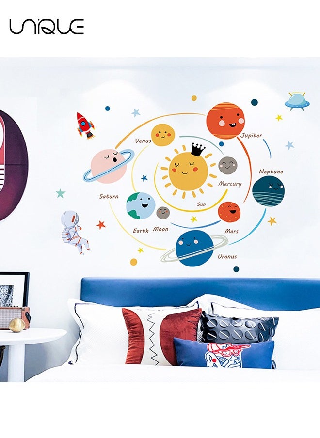 Unique Cartoon Universe Solar System Wall Sticker，Planet & Astronaut Wall Stickers，DIY Movable Large Art Deco, Peel & Paste, Suitable for Kids, Baby Boys, Girls, Playroom Bedroom Decoration  - Image 3