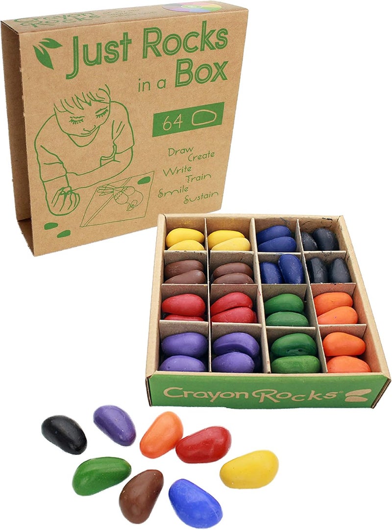 Crayon Rocks Just Rocks in a Box, 8 Colors, Tripod Grip Crayons Made For Handwriting Development in Kids and Toddlers, Fun & Educational, Creative Activity, 8 of Each Color - 64 Count - Image 1