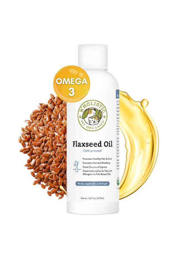 Wholistic Pet Organics Flaxseed Oil: Organic Flaxseed Oil For Horses  Flax Oil Horse Supplement Omega 3 6 Fatty Acids For Cardio, Coat Health  16 Oz  - Image 1